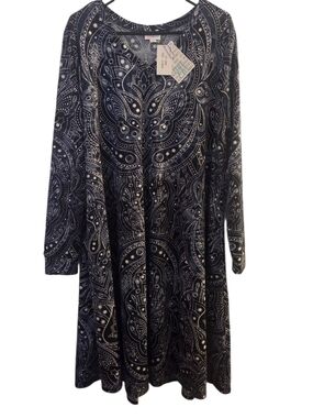 LuLaRoe Navy Paisley Long Sleeve A-Line Dress